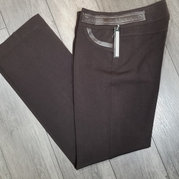 42nd Street Pants - Vintage 42nd Street Brown Casual Pants With Faux Leather Accents
